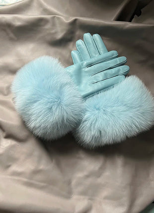 Women's Genuine Sheepskin Leather Gloves Warmth way Store