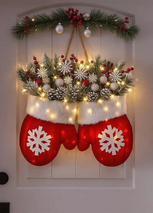 2025 Christmas Garland Creative Glove Shaped Simulated Flower Wreath Window Door Gate Decoration Door Sign Xmas Party Decoration 52Kitchen_CS Store