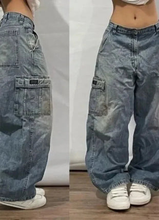 American Hip Hop Retro Gothic Print Jeans Women Y2K New Street Selling Fashion Loose Straight Wide Leg Pants Unisex Joker Jeans XiangMin Clothes Store