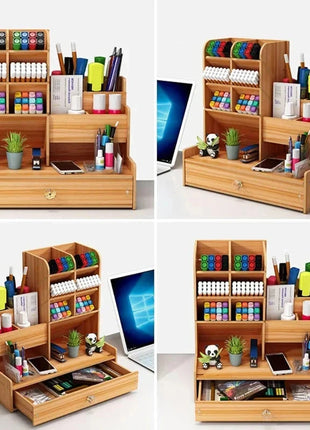 WoodCraft Desk Organizer with Drawer Six Seasons Store