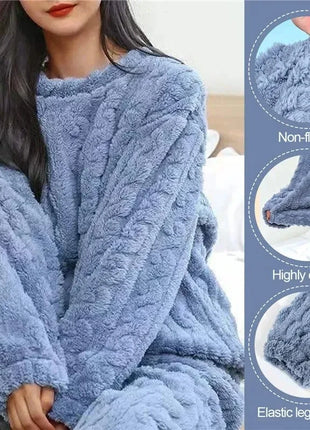 Soft Coral Velvet Jacquard Warm Pajama Set for Women Cozy Loungewear Outerwear for Winter Christmas Back to School Gift ﻿ Trendora Store