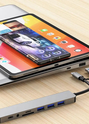 8 in 2 USB +Type C HUB Docking Station with 3.5mm Audio Jack Adapter Micro SD Card Reader Laptop Tablet Phone Disk Converter Wisdom Interest Store
