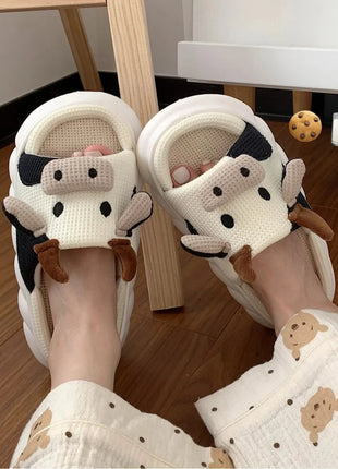 Women's Kawaii Cartoon Cow House Slippers, Casual Slip On Platform Slipper, Comfortable Indoor Shoes Shop1103881077 Store