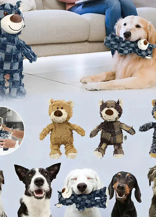 Cute Stuffed Bear Dog Toy chewing toy Indestructible Bite Resistant for Pet Puppy Squeaker Squeaky Molar Training Dogs Toys Dropshipman