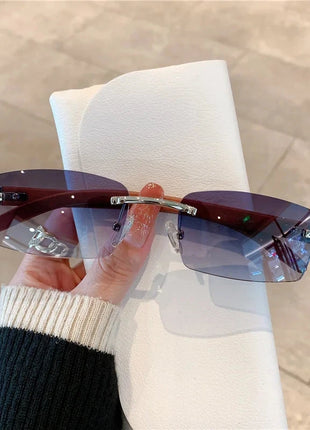 Rimless Wooden Pattern Sunglasses Shiny Apparel Store