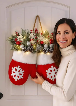 2025 Christmas Garland Creative Glove Shaped Simulated Flower Wreath Window Door Gate Decoration Door Sign Xmas Party Decoration 52Kitchen_CS Store