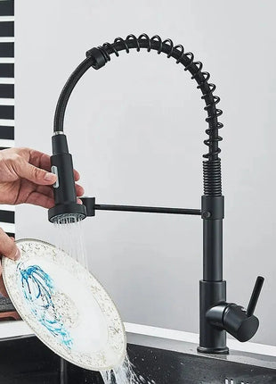 🚰 Pull-Down Kitchen Faucet – Matte Black Brass Spring Faucet with Dual Mode Nozzle | Hot &amp; Cold Mixer Tap for Single-Hole Sink Installation YYYMEST Factory Store