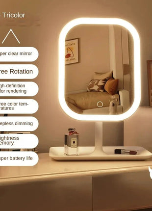 Niche Modern Desktop Vanity Mirror — 3-Color LED Touch Makeup Mirror for Bedroom Dressing Table Stone's Store