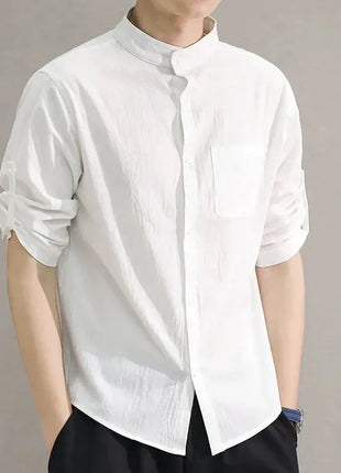 Spring and Summer Stand Collar Five-point Mid-sleeve Fashionable Men's Short-sleeved Shirt Seven-point Sleeve Large Size Men's Lincici Store