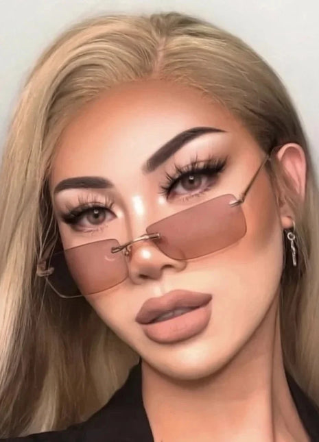 Rectangle Rimless Sunglasses for Women - UV400 Protection, Clear Color, Summer Accessories, Small Square Size, Suitable for Driving XaYbZc Glasses Store