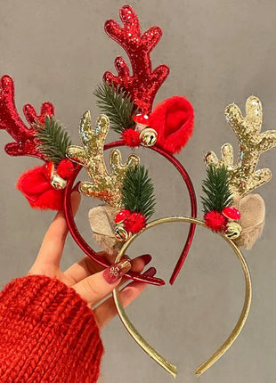 Christmas Glitter Deer Antlers Headband Party Party Dress Up Headwear Cute Cartoon Bell Reindeer Headband Gift for Friends