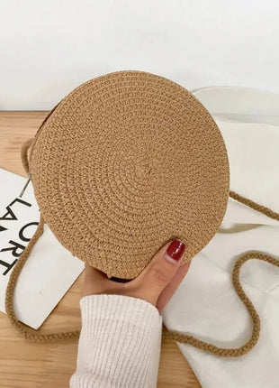 Minimalist Straw Bag Round Crossbody Purse Women Shoulder Vocation Style Handbag Yogodlns Official Store