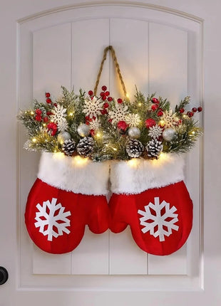 2025 Christmas Garland Creative Glove Shaped Simulated Flower Wreath Window Door Gate Decoration Door Sign Xmas Party Decoration 52Kitchen_CS Store