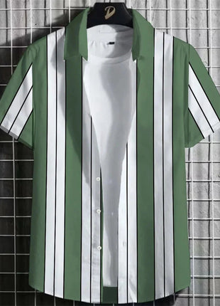 Stripe Men's Shirt Flower 3d Print Shirt Casual Short-sleeved Tops Beach Party Shirts Man Hawaiian Shirt Male Clothes Loose Super Shirt Store