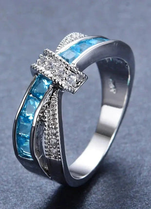 Silver Cross Plated Crystal Wedding Ring for Women kinel Official Store