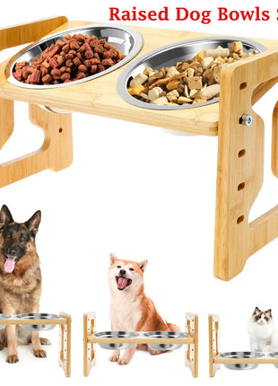 Elevated Dog Bowls Wood Tilted Adjustable Dogs Feeder Stand with Stainless Steel Food Bowls for Your Cat and Dog Pet Accessories Dropshipman