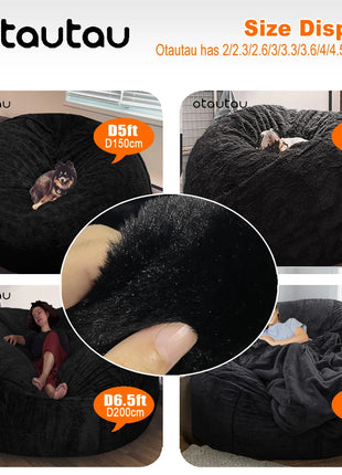 OTAUTAU Giant 5ft Fluffy Faux Fur Bean Bag Cover without Filler Big Comfy Grand Pouf Salon Sofa Bed Game Movie Sac Puff DD003