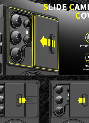 Case For Samsung Galaxy S25 S24 S23 S22 S21 Ultra Plus S24FE S23FE Slide Camera Protect Magnetic holder Armor Shockproof Cover XinYUyue Cases Store