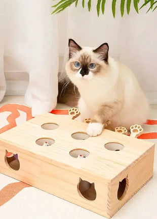 Cat Toys Interactive Whack-a-mole Solid Wood Toys for Indoor Cats Kitten Catch Mice Game Dropshipman