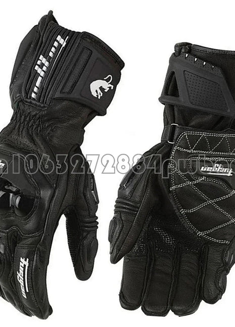 Leather Motorcycle Gloves Black White Red Racing Genuine Leather Motorbike Road Racing Team Glove Summer Winter Rider Gloves AHT Automobiles And Motorcycles Store