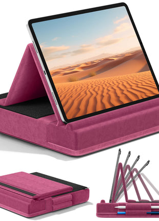 KDD Upgraded Tablet Pillow Stand Multi-Angle Viewing Ipad Holder for Lap Bed and Desk Foldable Soft Pad Dock with Stylus Mount