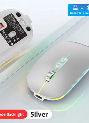 Dual Mode Bluetooth 2.4G Wireless Mouse One-Click Desktop Function Type-C Rechargeable Silent Backlight Mice for Laptop PC New Stone's Store