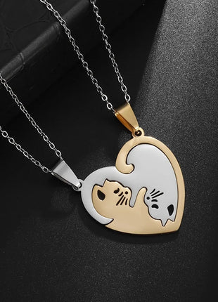 Couple Necklace with Hugging Love Pet Cat Design 17KMM Store