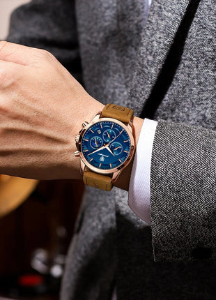 POEDAGAR Men Quartz Watch Luxury Sports Waterproof Chronograph Luminous Date Man Wristwatch Business Leather Men's Watches Clock Stone's Store