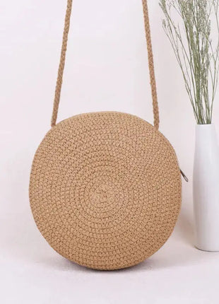 Minimalist Straw Bag Round Crossbody Purse Women Shoulder Vocation Style Handbag Yogodlns Official Store