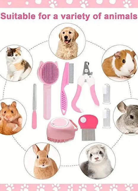 8Pcs Cat Brush Beauty Kit With Pets Nail Clippers Cat Shampoo Bath Brush Cats Sheddin and Files Pet Self-Cleaning Kit Flea Comb Dropshipman