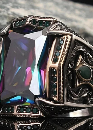 Men's Vintage Retro Handmade Carving Pattern Inlay Zircon Punk Ring Stone's Store