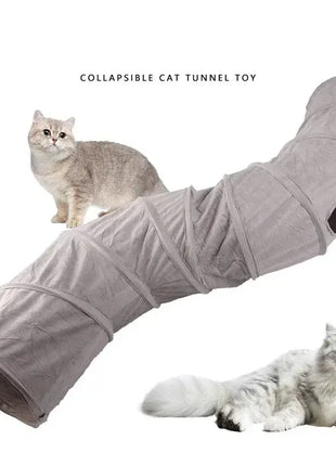 Cat Tunnel for Indoor Cats Collapsible Cat Toys Play Tube 3 Ways S Shape Cat Tunnel Grey Suede Pet Crinkle Tunnels for Cat Dropshipman