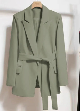 Women's Blazers Spring Autumn Suit Coat Beige Tie Up Jacket Slim Fit Stylish Top Outerwear Office Lady Blazer for Women Clothing QDMUCHENLUOKE Store