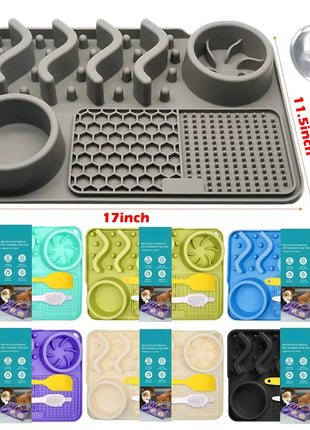 Slow Feeder Mat for Pets - Non-Toxic Silicone (Turquoise) Upgraded Anxiety and Boredom Relief Tool with Aluminum Bowl, 17x11x2 in Dropshipman