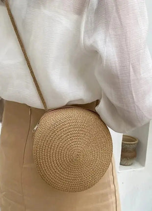 Minimalist Straw Bag Round Crossbody Purse Women Shoulder Vocation Style Handbag Yogodlns Official Store