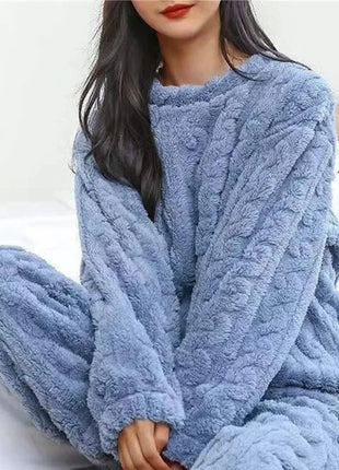 Soft Coral Velvet Jacquard Warm Pajama Set for Women Cozy Loungewear Outerwear for Winter Christmas Back to School Gift ﻿ Trendora Store