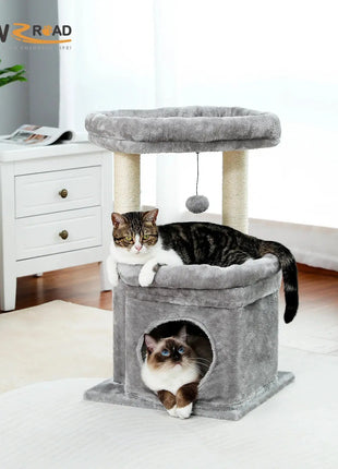 Cat Tree Cat Tower with Cozy Condo, Wide Top Perch, Natural Sisal Posts, Soft Plush, Playful Pom-Pom Suitable for 1-2 Indoor Cats Dropshipman