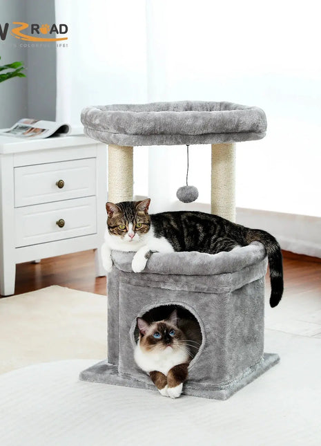 Cat Tree Cat Tower with Cozy Condo, Wide Top Perch, Natural Sisal Posts, Soft Plush, Playful Pom-Pom Suitable for 1-2 Indoor Cats Dropshipman