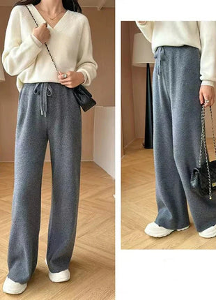 Bxoxo Autumn Casual Wide Leg Pants for Women High Waist Drawstring Soft Warm All Match Pants Korean Solid Simple Straight Trousers New Suli Store