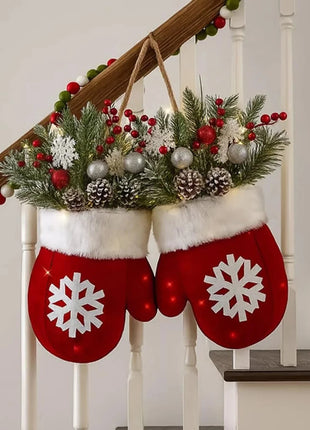 2025 Christmas Garland Creative Glove Shaped Simulated Flower Wreath Window Door Gate Decoration Door Sign Xmas Party Decoration 52Kitchen_CS Store
