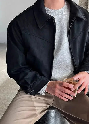 Threebooy Elegant Solid Brown Coat Men's Spring Autumn High-end Loose Lapel Plush Top Winter New Zipper Short Jacket Vintage Streetwear All-in-One Store