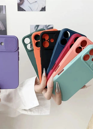 Slide Camera Lens Protection Soft Silicone Case For iPhone 16 15 14 Plus 13 12 11 Pro X XS XR Max 8 7 SE Shockproof Bumper Cover Balsam Digital Store