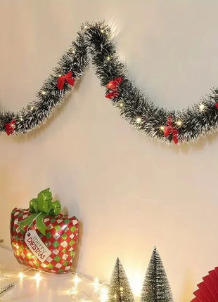 Christmas Tinsel Garland Artificial Christmas Garland With LED Lights Xmas Metallic Twist Hanging Garland Fireplace 2m
