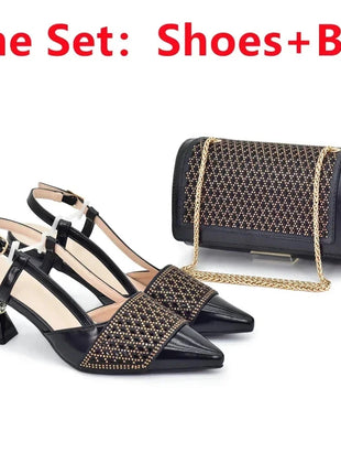 New Design Nigerian Wedding Matching Shoe and Bag Decorated with Rhinestone Wedding Shoes and Bags Set for Women Italian 2025 Italian trend store