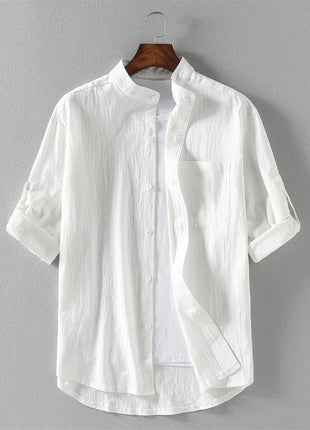 Spring and Summer Stand Collar Five-point Mid-sleeve Fashionable Men's Short-sleeved Shirt Seven-point Sleeve Large Size Men's Lincici Store