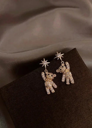 Cartoon Bear Pendant Zircon Earrings Niche Design All-Match Earrings Graceful and Fashionable Wholesale and Retail Shop1100214136 Store