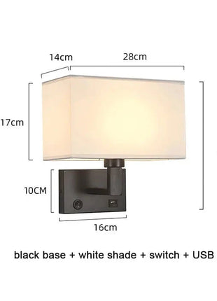 Minimalist Wall Sconces with Rectangle Fabric Shade - USB Wall Lights Guwai Lighting Store