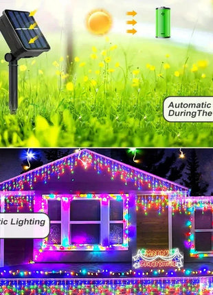 NEW 162/96LED Solar Icicle Outdoor Christmas Lights 8 Modes Waterproof Fairy Lights for Home Party Halloween Holiday Decoration OSIDEN Lighting Store