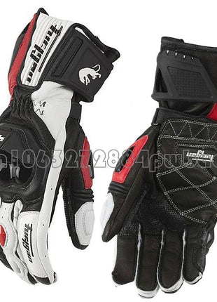 Leather Motorcycle Gloves Black White Red Racing Genuine Leather Motorbike Road Racing Team Glove Summer Winter Rider Gloves AHT Automobiles And Motorcycles Store