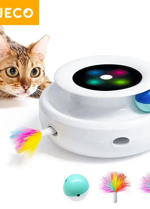 ROJECO 2 in 1 Smart Cat Toys Automatic Feather Fun Ball Toy Set Dropshipman
